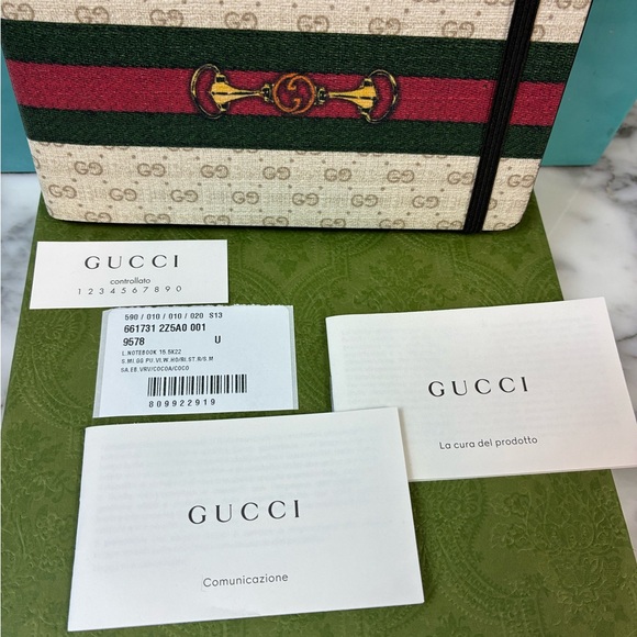 Gucci GG Horsebit Leather Notebook Red & Green Stripe - NWT w/ Dust Bag & Box - Picture 2 of 10